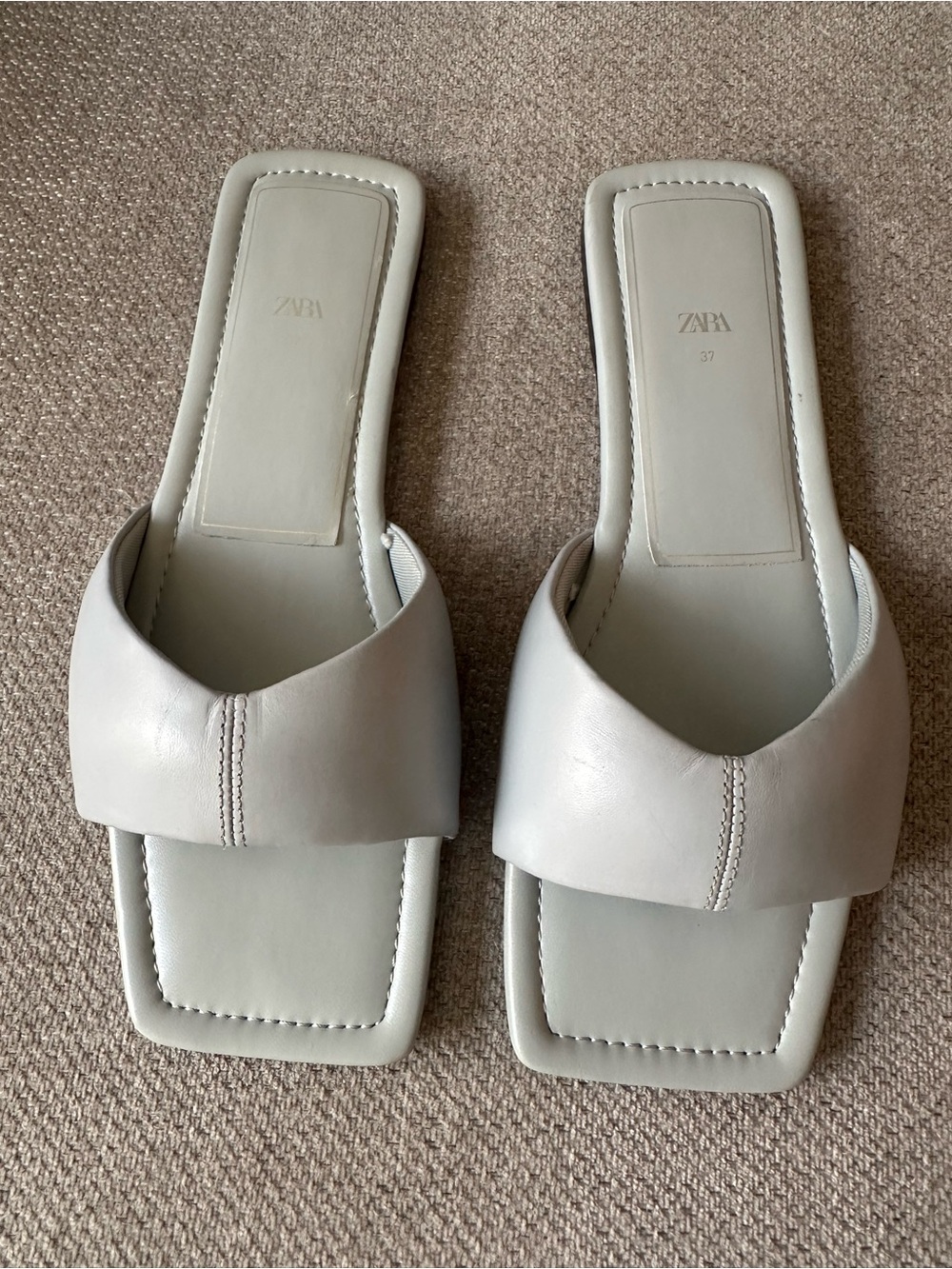 Zara Cream Square-Toe Slide Mules